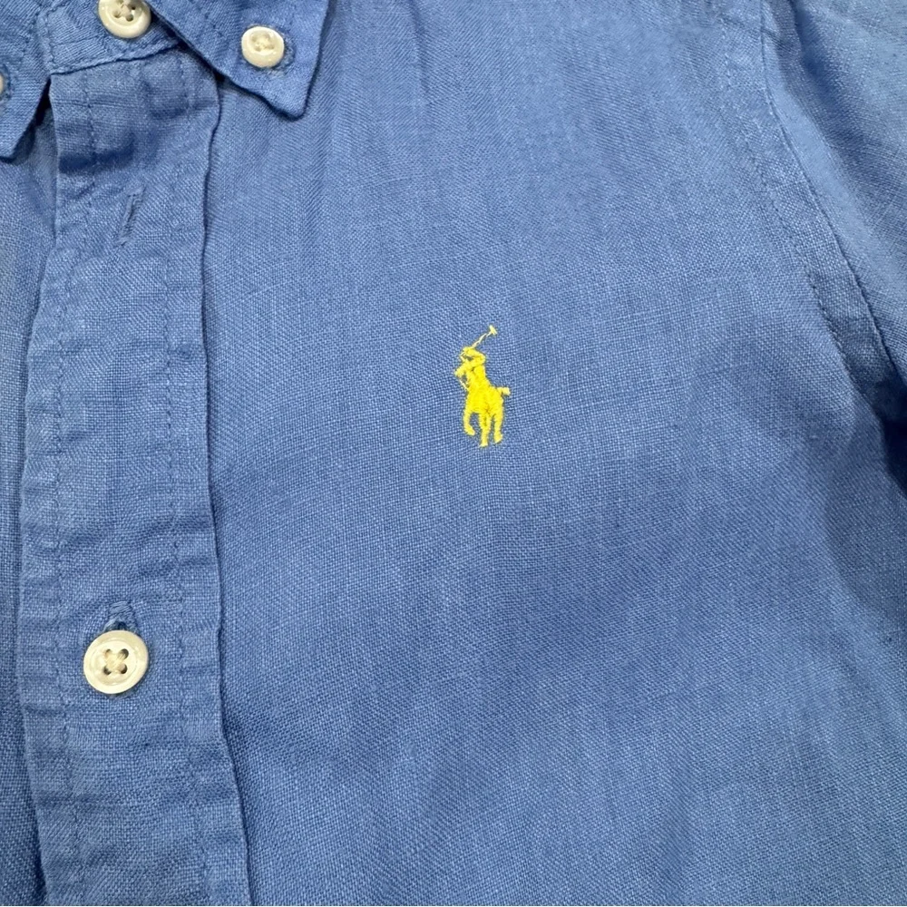 Ralph Lauren Boys Blue Button-Down Shirt with Yellow Pony Logo